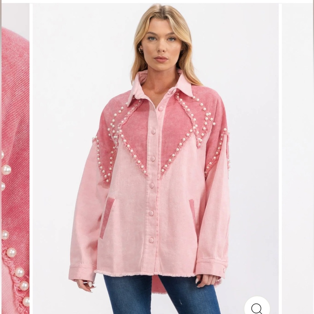 NWOT Pink Pearl-Embellished Women's Western Shacket